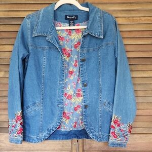 Denim & Co Jean Jacket Granny Grannycore Garden Embroidered Boho Casual